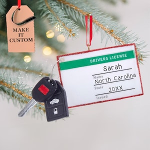 Personalized New Driver Ornament for Christmas Tree • Custom Mini Driver&#39;s License Plate Present • Unique Gift Ideas