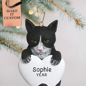 Personalized Cat Ornament • Custom Tuxedo Cat Christmas Present • Pet Memorial Keepsake • Pet Ornament • Black and White Cat Lover Gifts