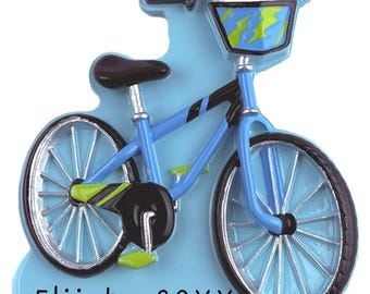 Personalized Bike Ornament • Custom Boy's First Bike Christmas Presents • Perfect Gift for Bike Lovers • Blue Bike Ornament