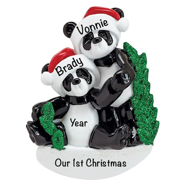 Personalized Panda Couple Christmas Ornament, Moose Miniatures, Mr and Mrs, Just Married, Newly Engaged, Grandma, Grandpa, Mom and Dad Gift