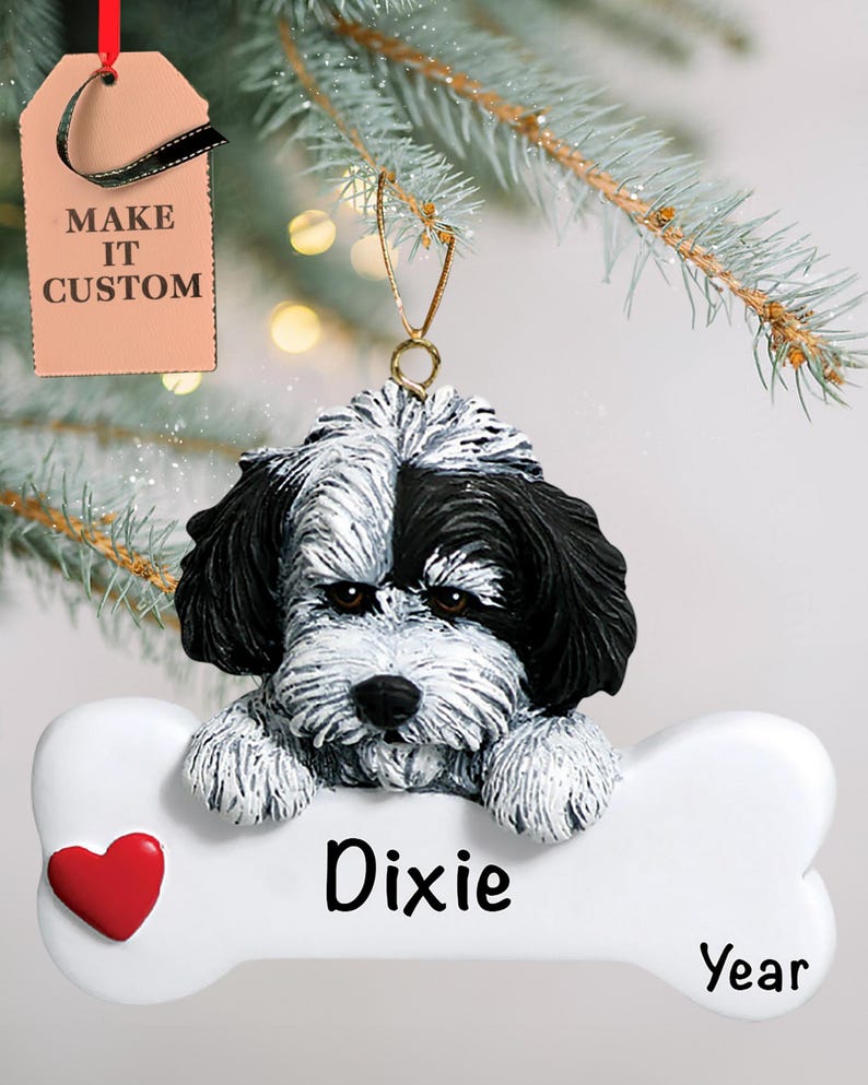 Personalized Havanese Christmas Ornament, Dog Bone Design image 1