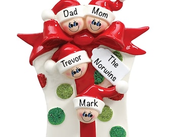 Personalized Elves Family Of 4, Custom Miniature Family Of Four Decorations, Grandkids, Grandchildren Names, Mom and Dad, Grandparents Gift