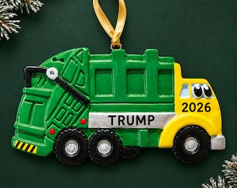 Personalized Garbage Truck Christmas Ornament, Green Truck Design