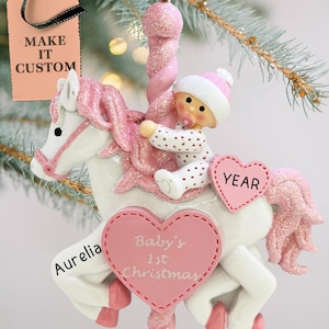 First Christmas Baby Ornament, Personalized Carousel Baby Present, Custom Christmas Baby Girl Announcement, Newborn Baby Keepsake
