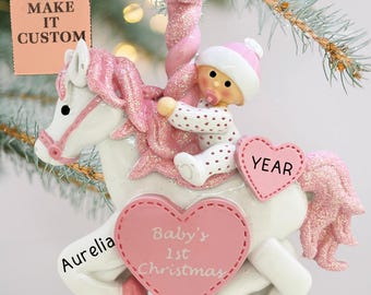 First Christmas Baby Ornament, Personalized Carousel Baby Present, Custom Christmas Baby Girl Announcement, Newborn Baby Keepsake