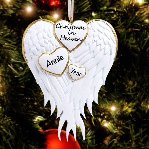 Personalized Angel Wings Ornament, Christmas In Heaven, In Memory Of Mom, Dad, Pet Dog Remembrance, Loss Of Loved One, Miscarriage Keepsake