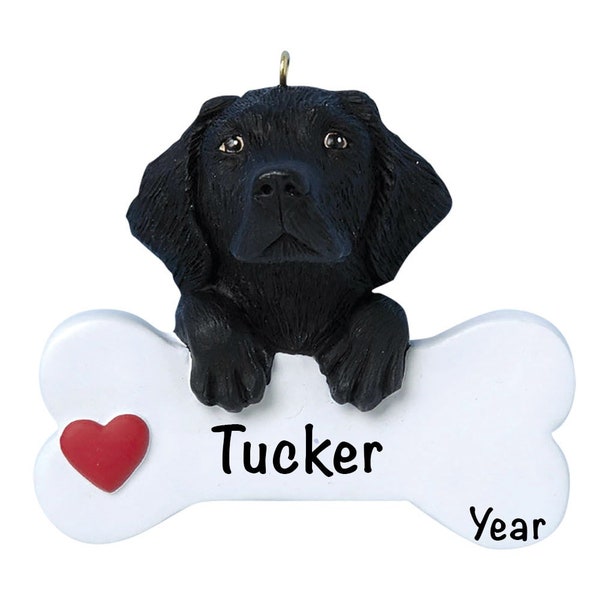 Personalized Black Lab Ornament || Labrador Retriever Dog Christmas Ornament || Customized Dog Bone || Custom Pet Ornament || Black Lab Gift