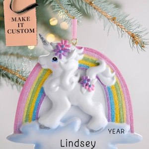 Unicorn Ornament for Christmas Tree • Personalized Magical Fairytale Unicorn Present • Custom Christmas Gifts for Little Girls