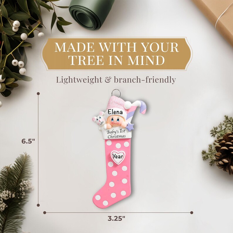 Christmas Baby Girl Ornament, Personalized Baby Stocking Present, Custom Christmas Baby Announcement, Newborn Baby Keepsake, New Mommy Gifts image 3