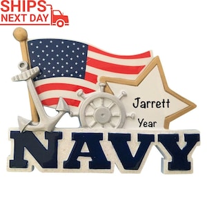United States Navy Ornament w/ USA Flag • American Patriotic Decorations • US Navy Senior Chief, Veteran, Coast Guard, Marine Corps Gift