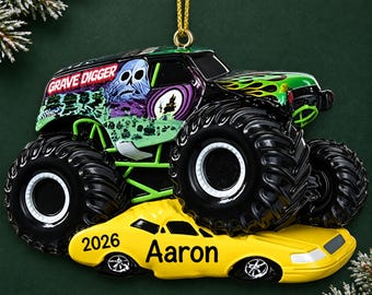Personalized Grave Digger Ornament • Monster Truck Christmas Tree Decoration