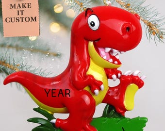 Personalized Dinosaur Christmas Ornament • Custom T-Rex Figure for Christmas Tree • Jurassic Era, Unique Gifts for Kids 3-12 • Red Dino