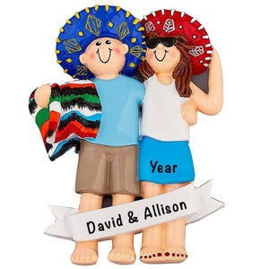 MEXICO CHRISTMAS ORNAMENT • Personalize Travel Keepsake for Couples • Mexico Trip Couple Ornament • Christmas Ornament for Traveling Couples