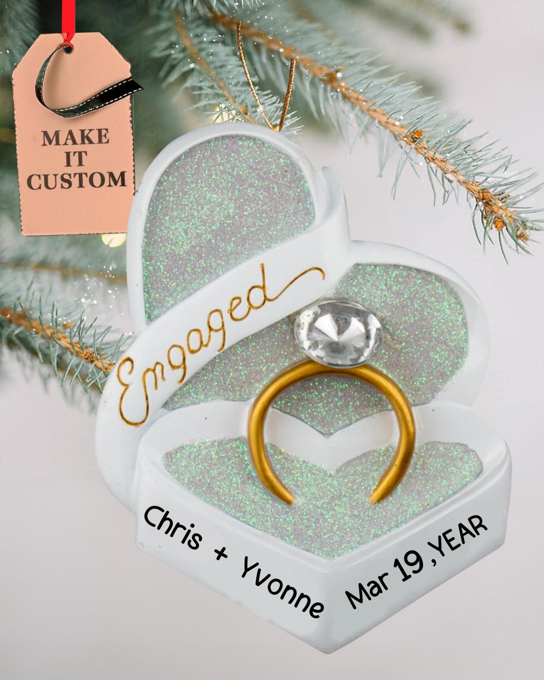 Personalized Engagement Ring Ornament, First Christmas Engaged Ornament ...