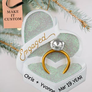 Personalized Engagement Ring Ornament, First Christmas Engaged Ornament, Custom Fiance Gift, Future Mr and Mrs, Couples Bridal Shower Decor