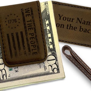Clip para billetes patriótico – Billetera magnética personalizada con grabado para hombre – Regalo "We The People" con nombre – Clip con bandera de EE. UU.