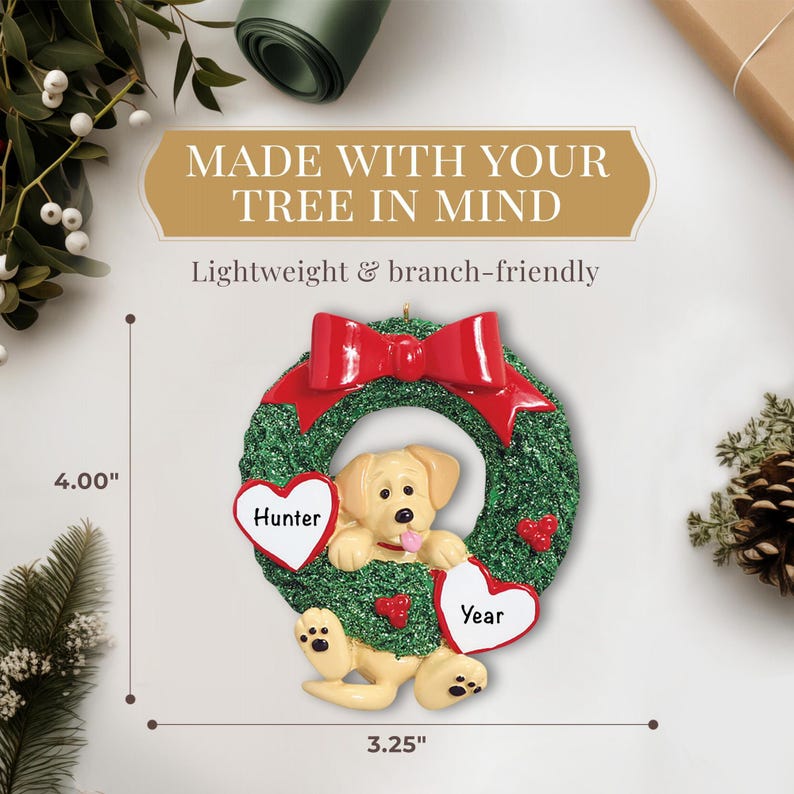 Personalized Yellow Labrador Wreath Christmas Ornament image 3