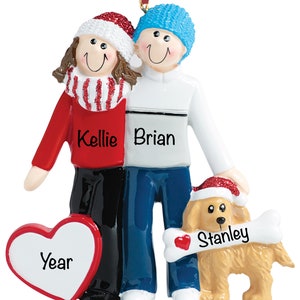 Personalized Couple With Dog Ornament, Family With Dog, Couple Christmas Ornament, Couple and Dog Art, Dog Parents Gift, Custom Pet Ornament