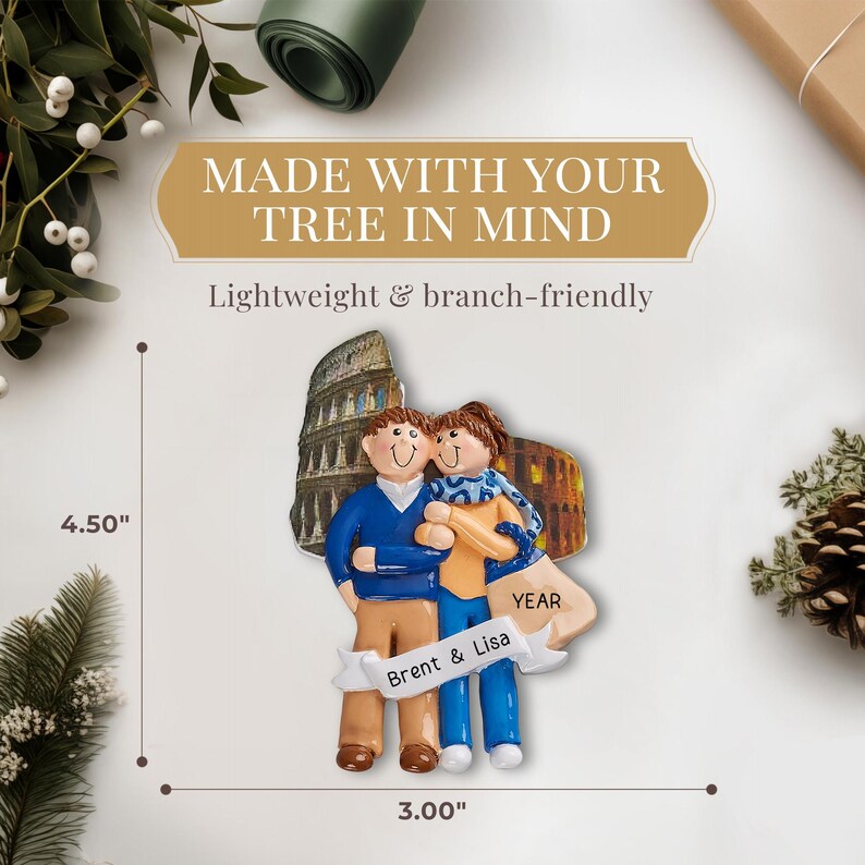 Rome Italy Ornament • Personalized Couple Ornament • Honeymoon Trip Keepsake • Mr and Mrs Vacation Travel Ornament • Gifts for Couples zdjęcie 3