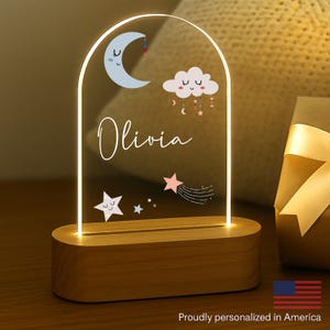 Personalized Kids Night Light – Custom Name LED Nursery Lamp with Moon, Stars & Cloud – Baby Shower, Birthday, New Baby Gift