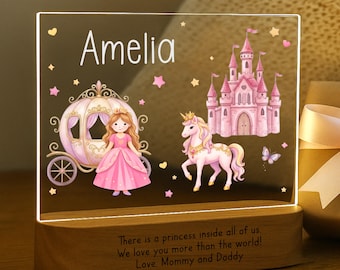 Princess Night Light Personalized • Custom Name LED Lamp • Girls Bedroom Lamp Room Decor • Fairy Tale Castle Nursery Light • Gift for Kids