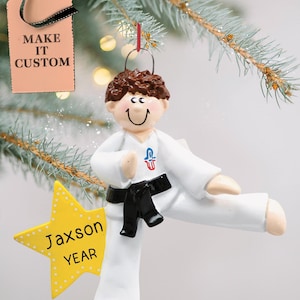 Custom Karate Ornament • Personalized Martial Arts Ornaments for Boys • Perfect Christmas Gift for Black Belters • MMA Kid Sports Ornaments
