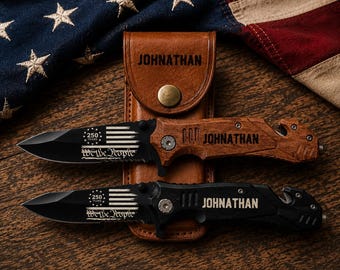We The People Custom Pocket Knife, Americas Birthday Eagle Folding Knife, Bi-Centennial Celebration Gifts, American Flag Personalized Knife