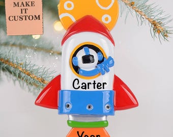 Personalized Space Rocket Christmas Ornament