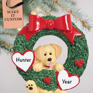 Personalized Yellow Labrador Wreath Christmas Ornament image 1