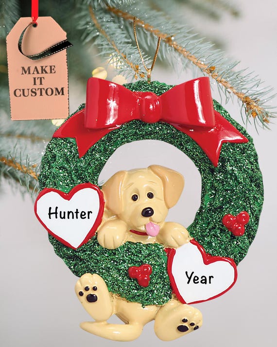 Custom Dog Breed Ornament • Customized Yellow Lab Wreath Present • Christmas Pet Loss Ornament • Dog Memorial Gift • Pet Keepsake Ideas
