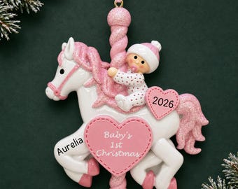 Personalized Baby's First Christmas Carousel Ornament, Keepsake Present