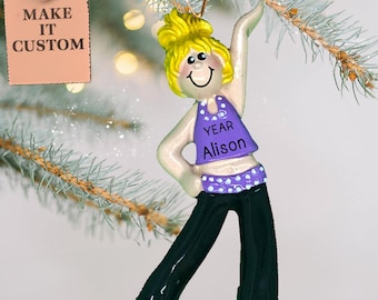 Personalized Dancer Christmas Ornament • Custom Dance Girl Purple Shirt Blonde Gift • Dance Team, Dance Mom Gifts, Belly Dancing Ornaments