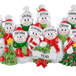 Personalized Snowman Family Of 11, Custom Snow Family Christmas Ornament, Family Reunion, Grandkids, 11 Grandchildren Names, Snowmen Decor