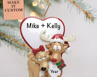 Personalized Reindeer Couple Ornament • First Christmas, Newly Engaged