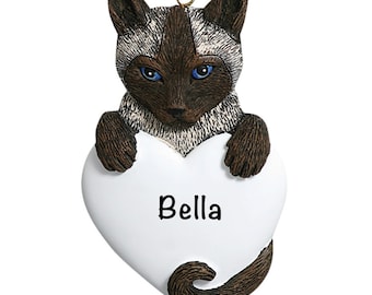 Siamese Cat Ornament Personalized, Personalized Christmas Ornament for Cats, Black and Gray Cat Gifts for Cat Mom, Cat Name Memorial Decor