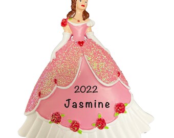 PERSONALIZED PRINCESS ORNAMENT - Pink Princess Dress - Princess Christmas Ornament - Princess Ornament for Girls 5,6,7,8,9,10