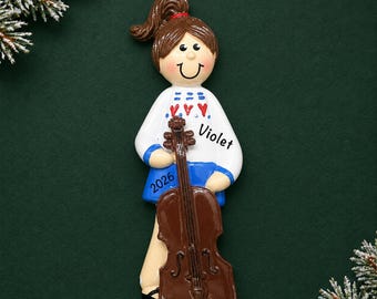 Personalized Girl Cellist Christmas Ornament, Cello Player Keepsake