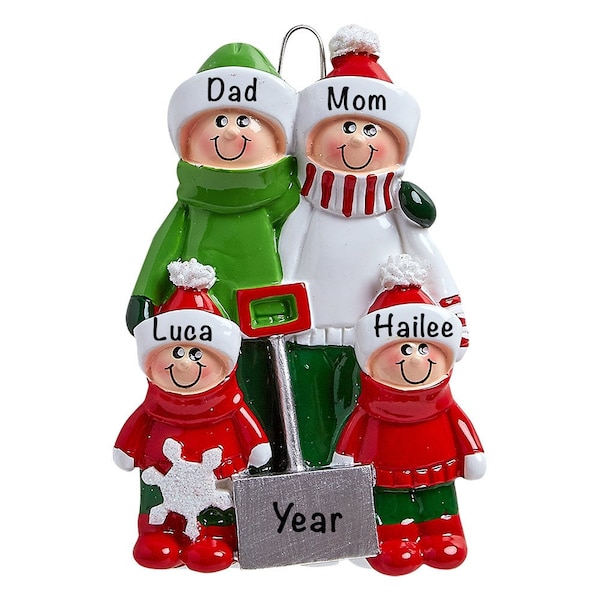 Personalized Snow Shovel Family Of 4 Ornament, Family Of Four Decorations, Mom and Dad, Grandparent Gift, Grandkids, Grandchildren Names