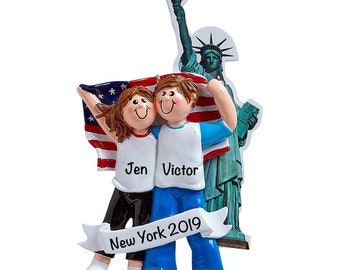 Personalized New York City Ornament, NYC Couple Christmas Ornament, USA NY Statue of Liberty, Cute Adventure Couple Gift, Mr and Mrs Decor