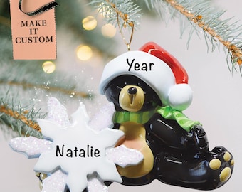 Personalized Black Bear Ornament for Christmas Tree • Custom Little Bear Presents • Perfect Holiday Gift Idea • Animal Ornaments