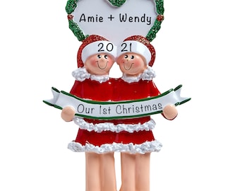 Personalized Lesbian Wedding Ornament, First Christmas as Mrs and Mrs, Lesbian Couple Ornament, Gay Pride Decor, LGBT Bride Wedding Gifts