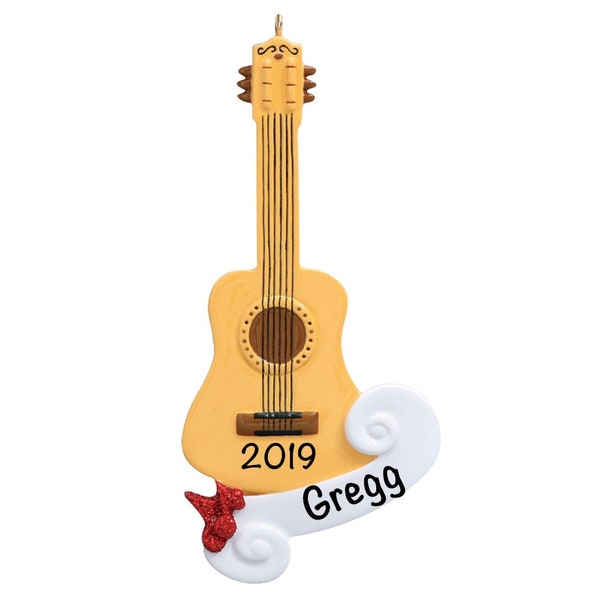 Wood Acoustic Guitar Ornament, Personalized Instrument Christmas Ornaments, Custom Guitarist / Guitar Player Gifts, Music Lover Tree Decor