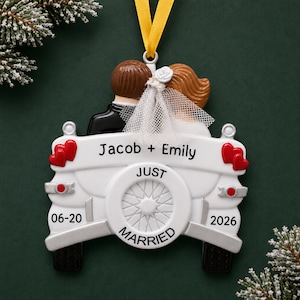 Personalized Just Married Ornament, Bride Groom Keepsake, Laser Engraved (2026)