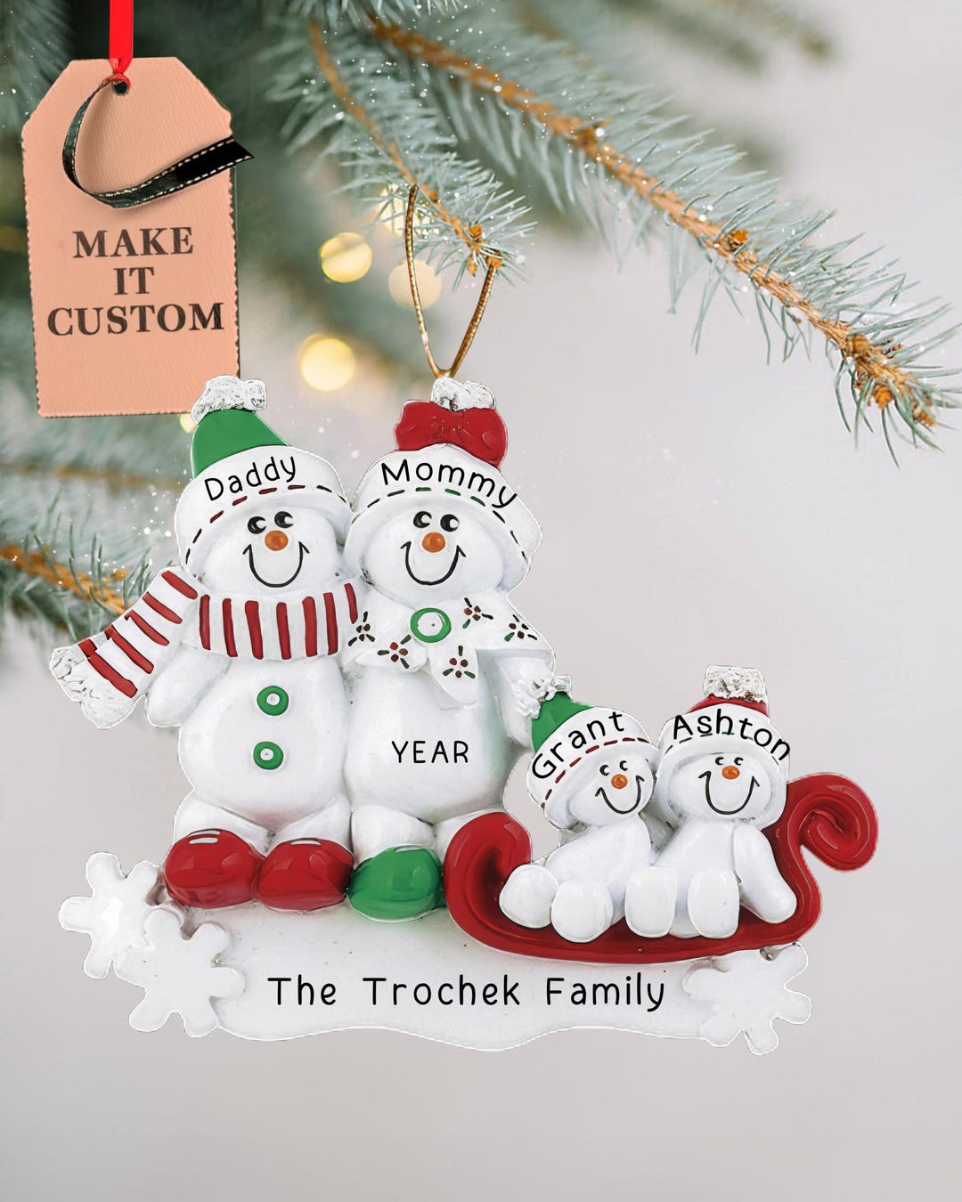 Personalized Snowman Family Ornament • Custom Christmas Keepsake ...