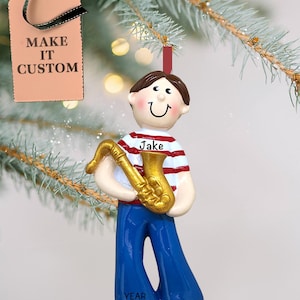 Personalized Saxophone Christmas Ornament • Musical Instrument Gifts for Saxophone Boy Player, Saxophonist Ornament • Orchestra Teacher Gift