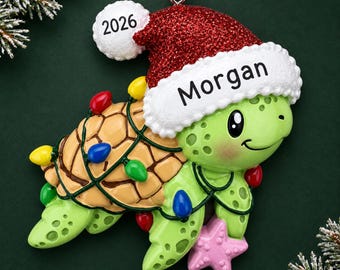 Personalized Sea Turtle Christmas Ornament with Holiday Lights