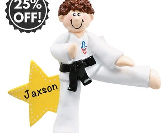 Custom Karate Ornament, Martial Arts Ornaments for Boys, Kid Sports Decorations, Taekwondo, Judo, Jiu Jitsu Gifts, Black Belt Decor
