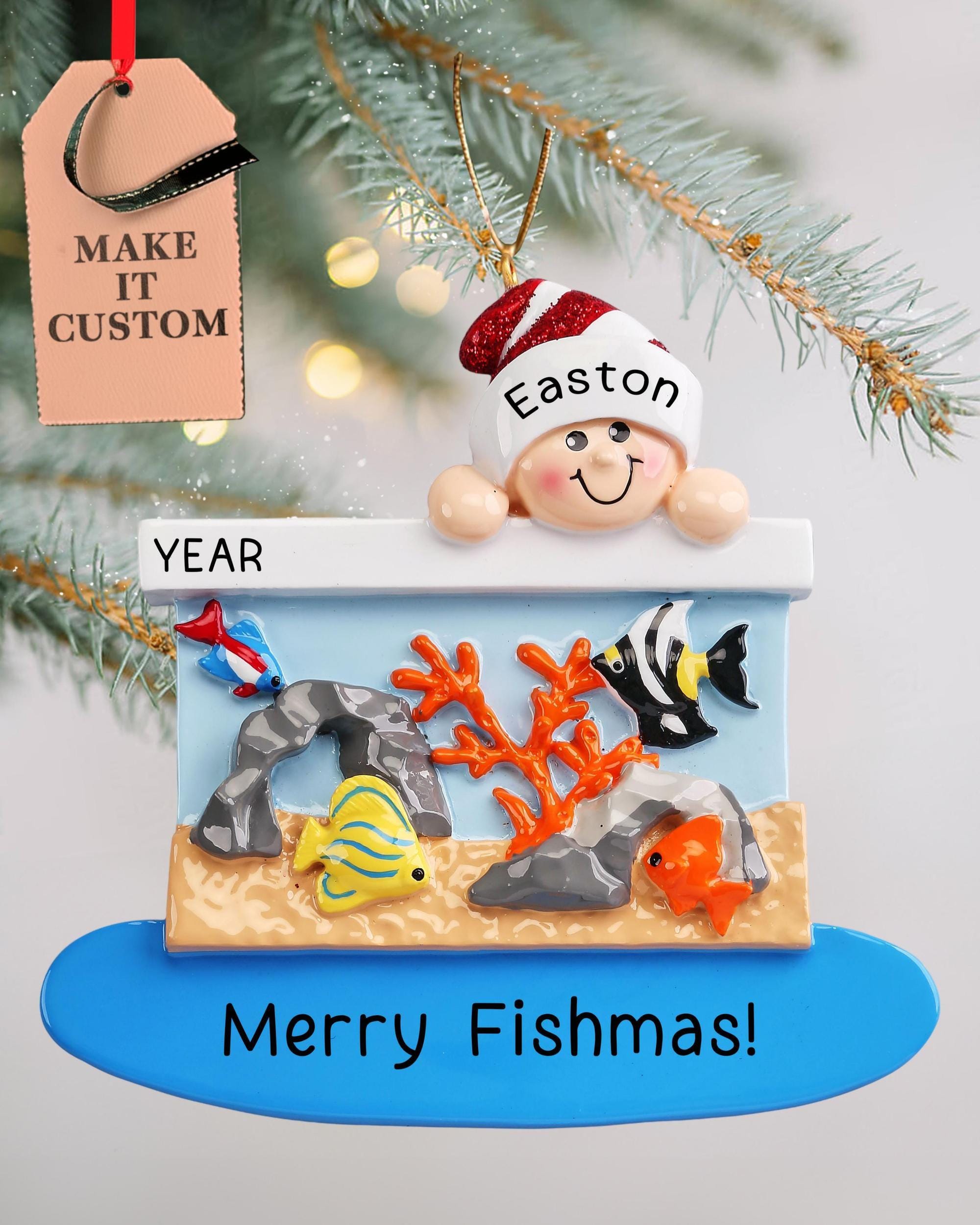 Personalized Fish Aquarium Ornament • Custom Aquarium Christmas Tree Keepsake • Kids First Aquarium Gift Ideas • Pet Fish Kids Ornament