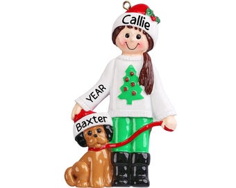 Personalized Girl and Dog Christmas Ornament, Pet and Owner Keepsake