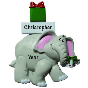 CHRISTMAS ELEPHANT ORNAMENT - Personalize Ornament - Animal Lover Gift - Ornament With Name - Animal Ornament